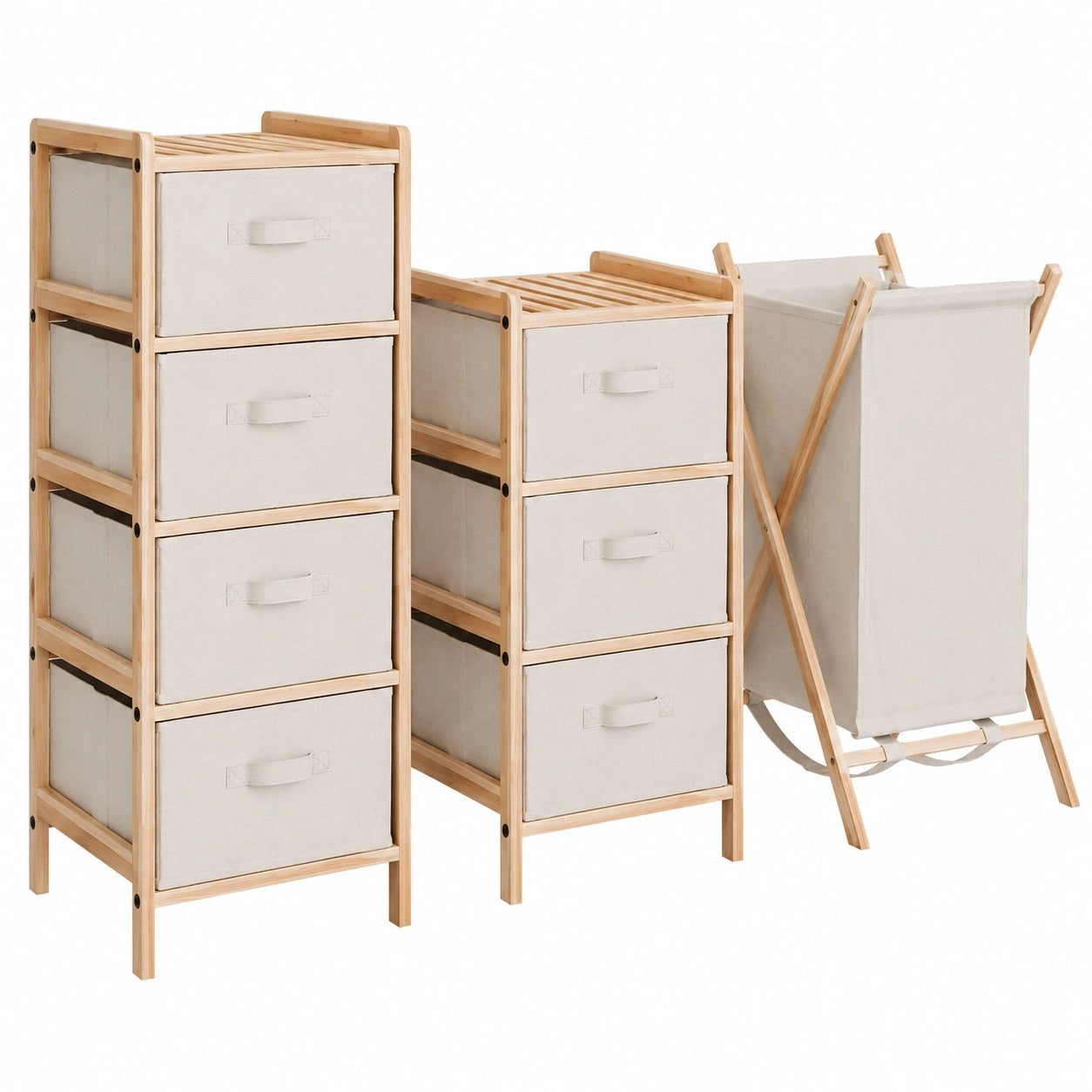 Vicco Badmöbel-Set Bruno, 3-teilig, Beige, mit Wäschekorb und 2 Kommoden