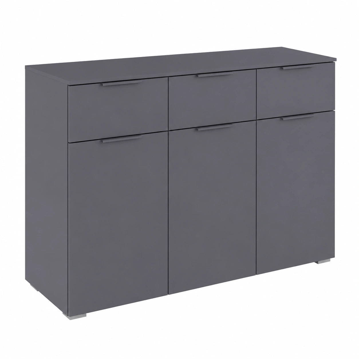 Rauch Möbel Alabama Kommode, 3-türig mit Schubladen, Soft-Close, Grau Metallic/Schwarz, 120x81x42cm