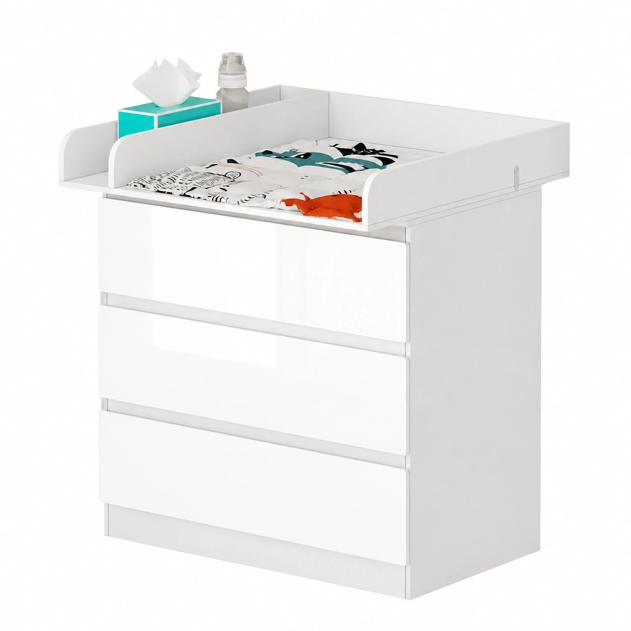 WOLTU Baby Wickelkommode, Wickeltisch mit 3 leisen Schubladen, Kippschutz, 86 cm hoch, Weiß