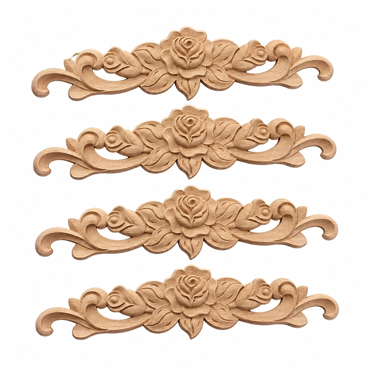 Holz Zierleisten Set, selbstklebende Ornamente für Möbel, Schränke, Fenster & Spiegel, 20x5cm, 4er Pack