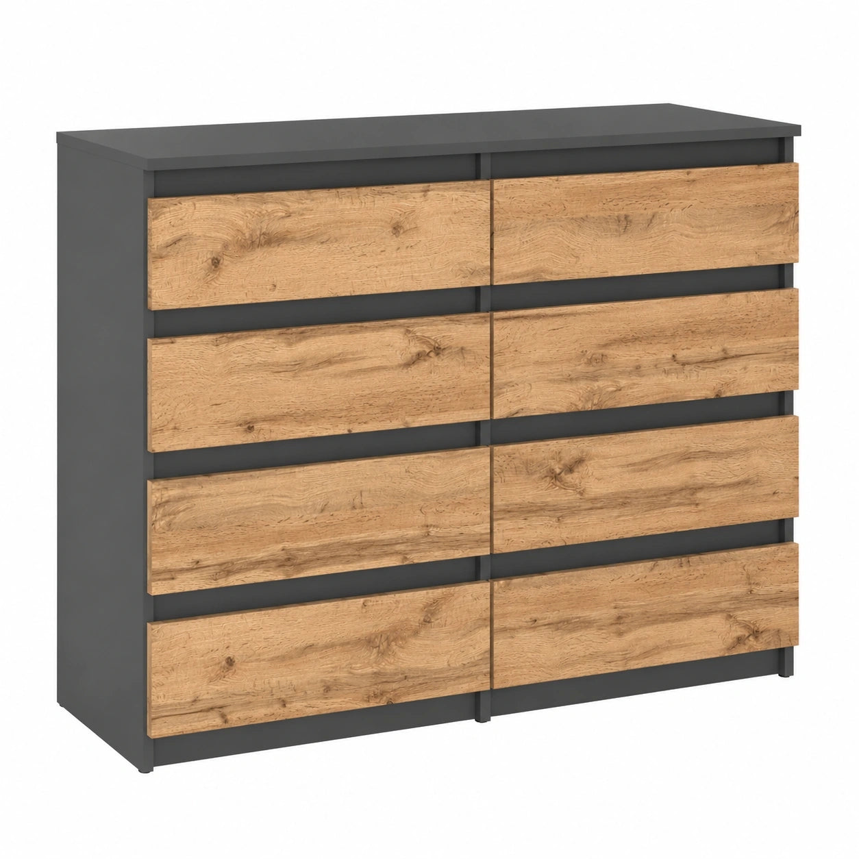 MRBLS_HOME Schmale Holzkommode mit 8 Schubladen, 120x92,5x33,5 cm - Graues Regal für Schlafzimmer und Flur