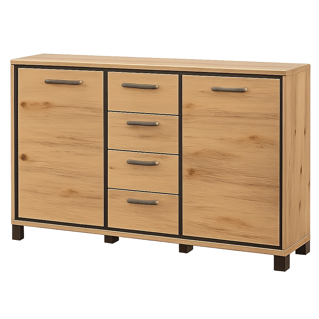 Forte Trondheim Sideboard mit Schubladen und Türen, Eiche Artisan/Schwarz, 138,4x91,3x41,5 cm