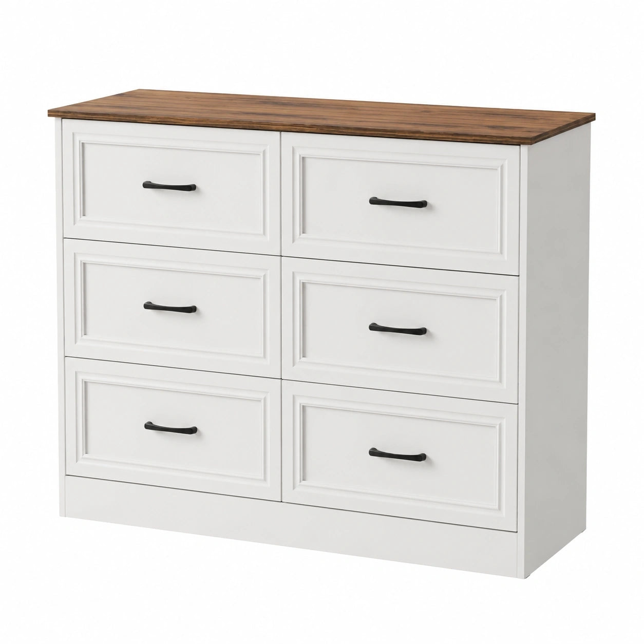 BonVache Holzkommode mit Steckdosen und 6 Schubladen, 2 USB & 2 AC-Anschlüsse, ideal für Schlafzimmer, Wohnzimmer, Flur, Braun-Weiß, 106x81,5x39 cm