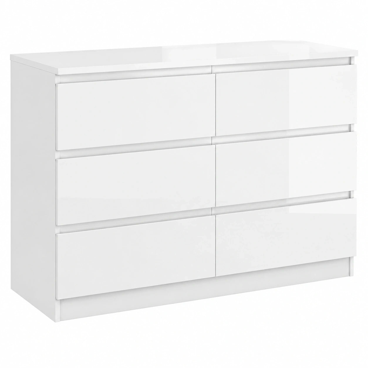 LSLIFE Hochglanz Kommode Weiß mit 6 Schubladen – Modernes Sideboard für Schlafzimmer, Wohnzimmer und Büro