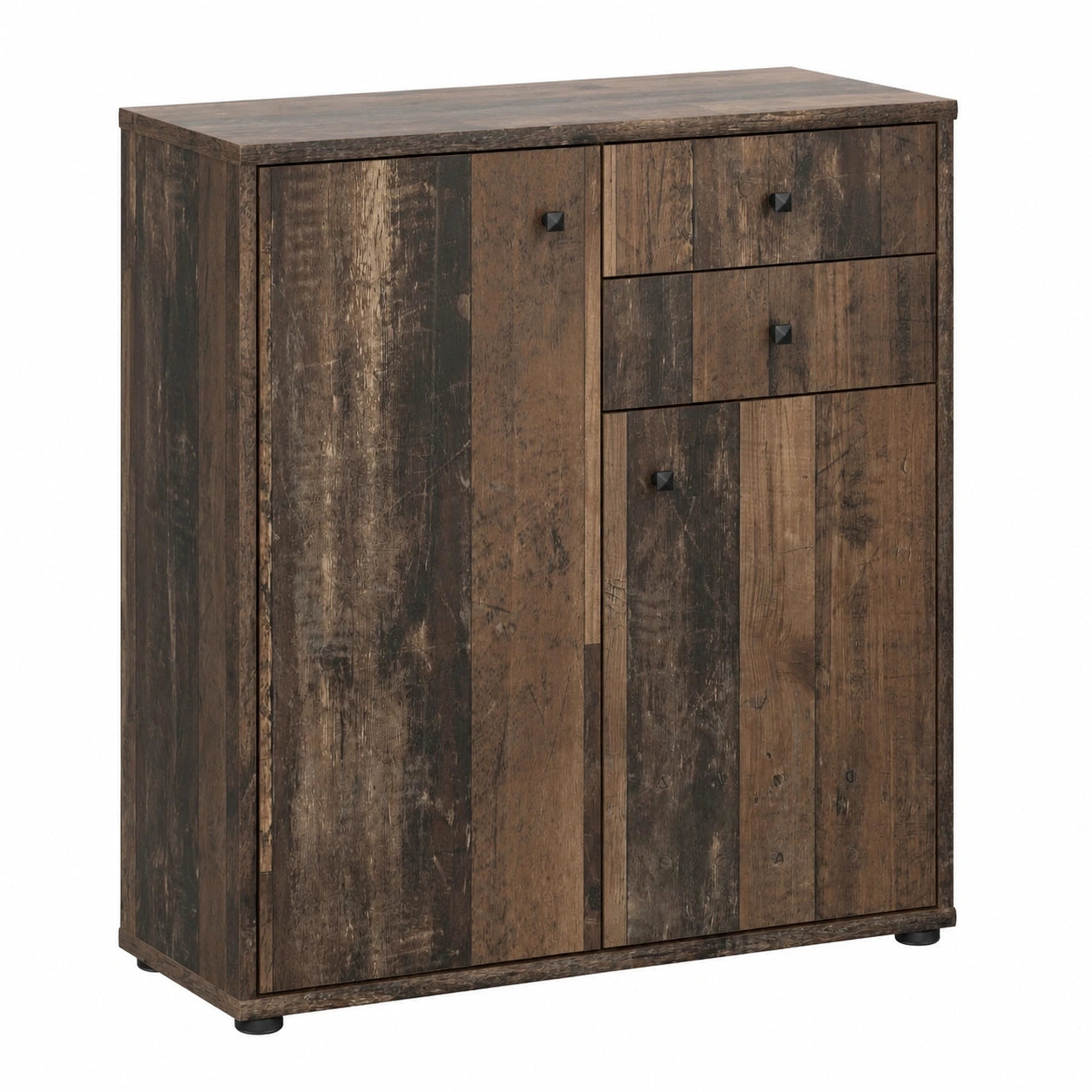 FORTE TEMPRA 2-türige Kommode mit Schubladen, Vintage-Holzdekor, 74x86x35 cm