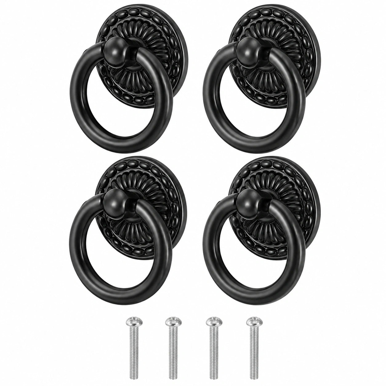 Vintage Schrankgriffe Set, Zinklegierung Ringgriffe in Schwarz mit Schrauben für Möbel und Schubladen
