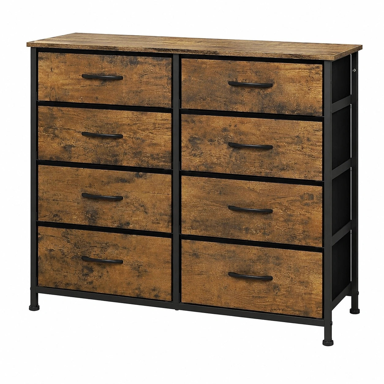 Vintage Stoffkommode mit 8 Schubladen und Metallrahmen für verschiedene Räume, 86x30x89 cm, Braun und Schwarz