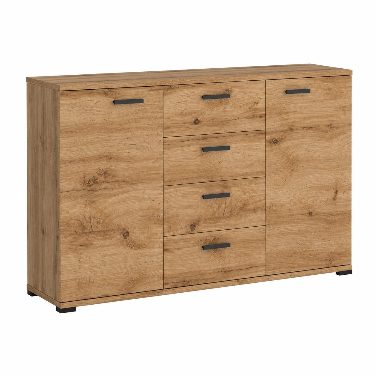 Brent - Moderne Anrichte mit 4 Schubladen & 2 Türen, 150 cm Breit, Wotan Eiche, für Wohnzimmer oder Schlafzimmer