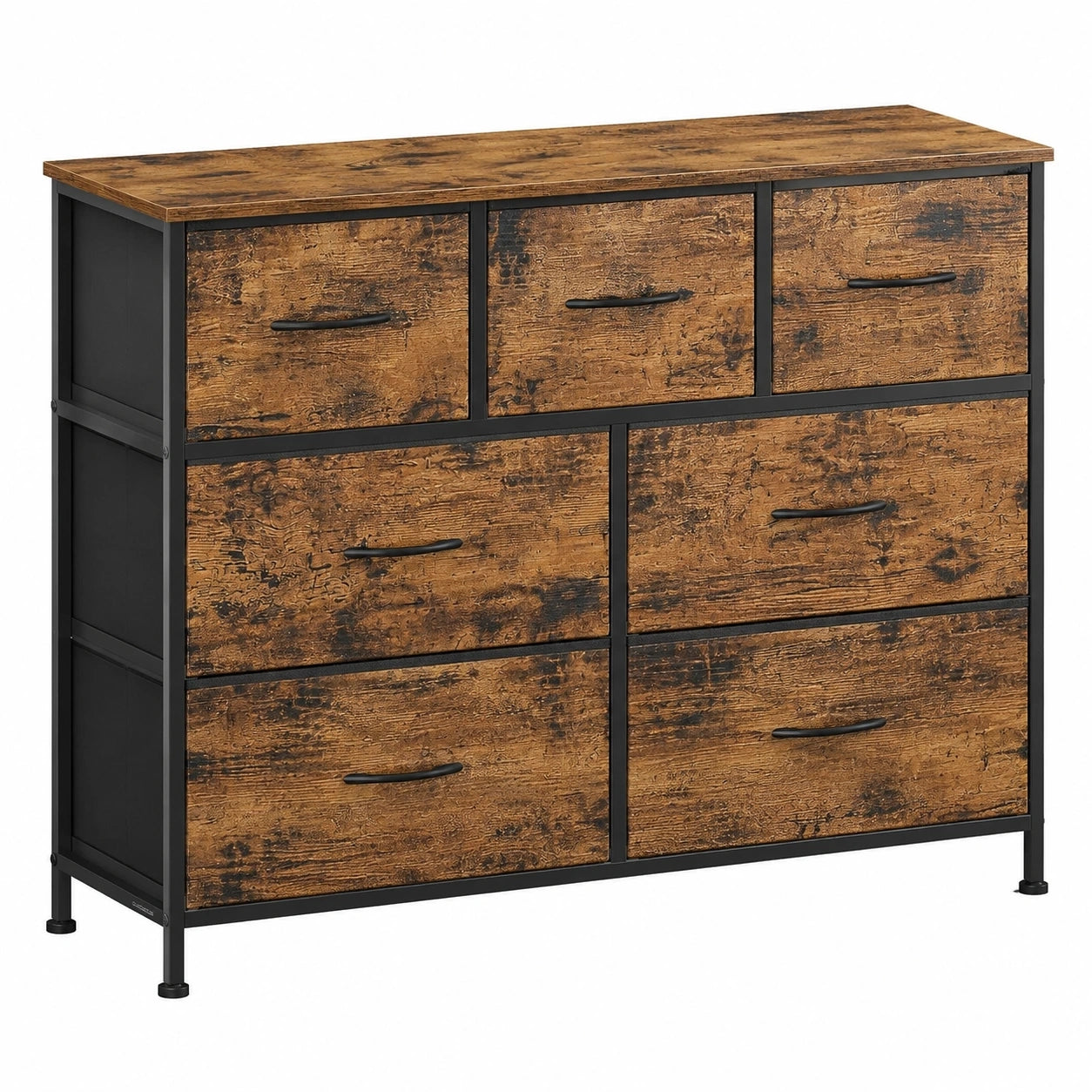 SONGMICS Vintage Kommode mit 7 Stoffschubladen für Schlafzimmer, Flur & Wohnzimmer, Stahlrahmen