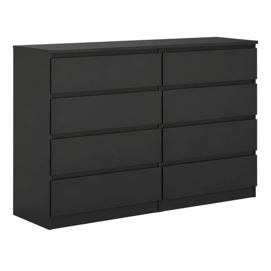 Moderne schwarze Kommode mit 8 Schubladen für Wohnzimmer, Flur und Schlafzimmer, 120 cm breit