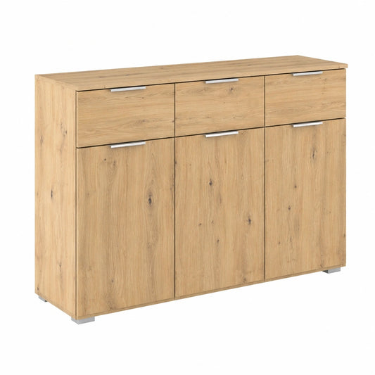 Rauch Möbel Alabama 3-türige Kommode mit Soft-Close, Eiche Artisan, 120x81x42cm