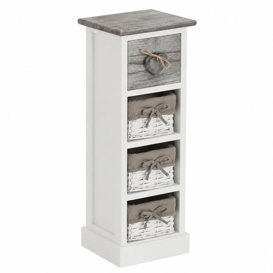 CARO-Möbel Pflanzenregal im Shabby Chic Vintage Stil, weiß, mit Zierschublade und 3 Körben