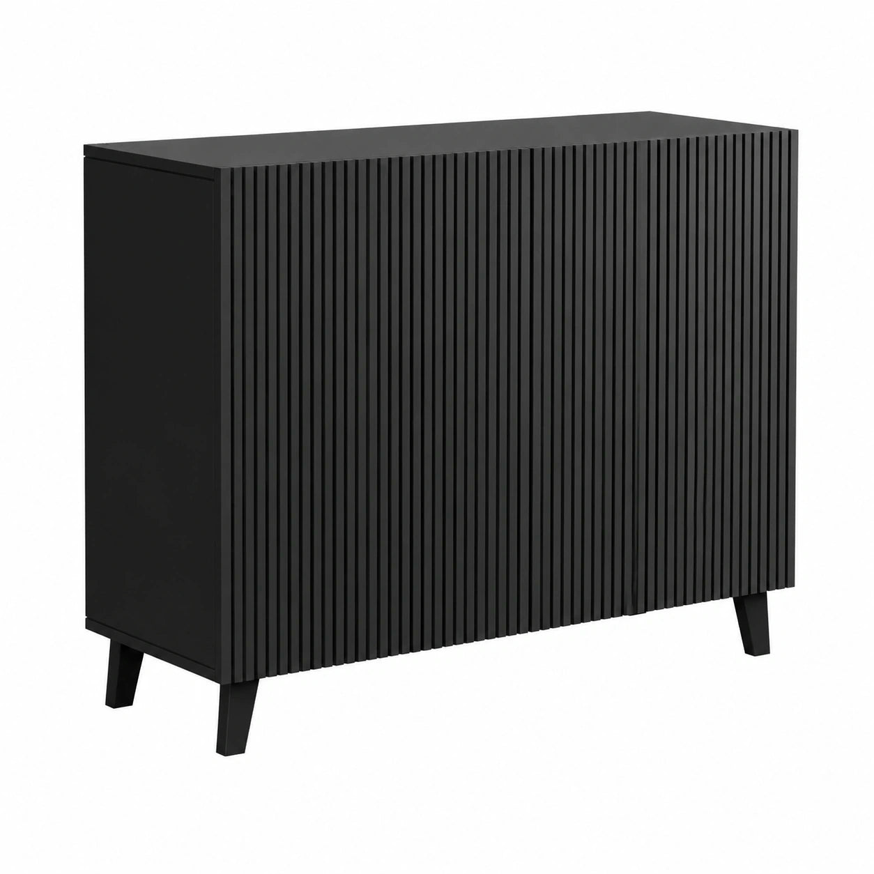Bellamio Tana Kommode Schwarz – Modernes Sideboard für Wohnzimmer – TV-Schrank mit 8 Fächern und geriffelter Front – Stilvoller Wohnzimmerschrank aus Holz
