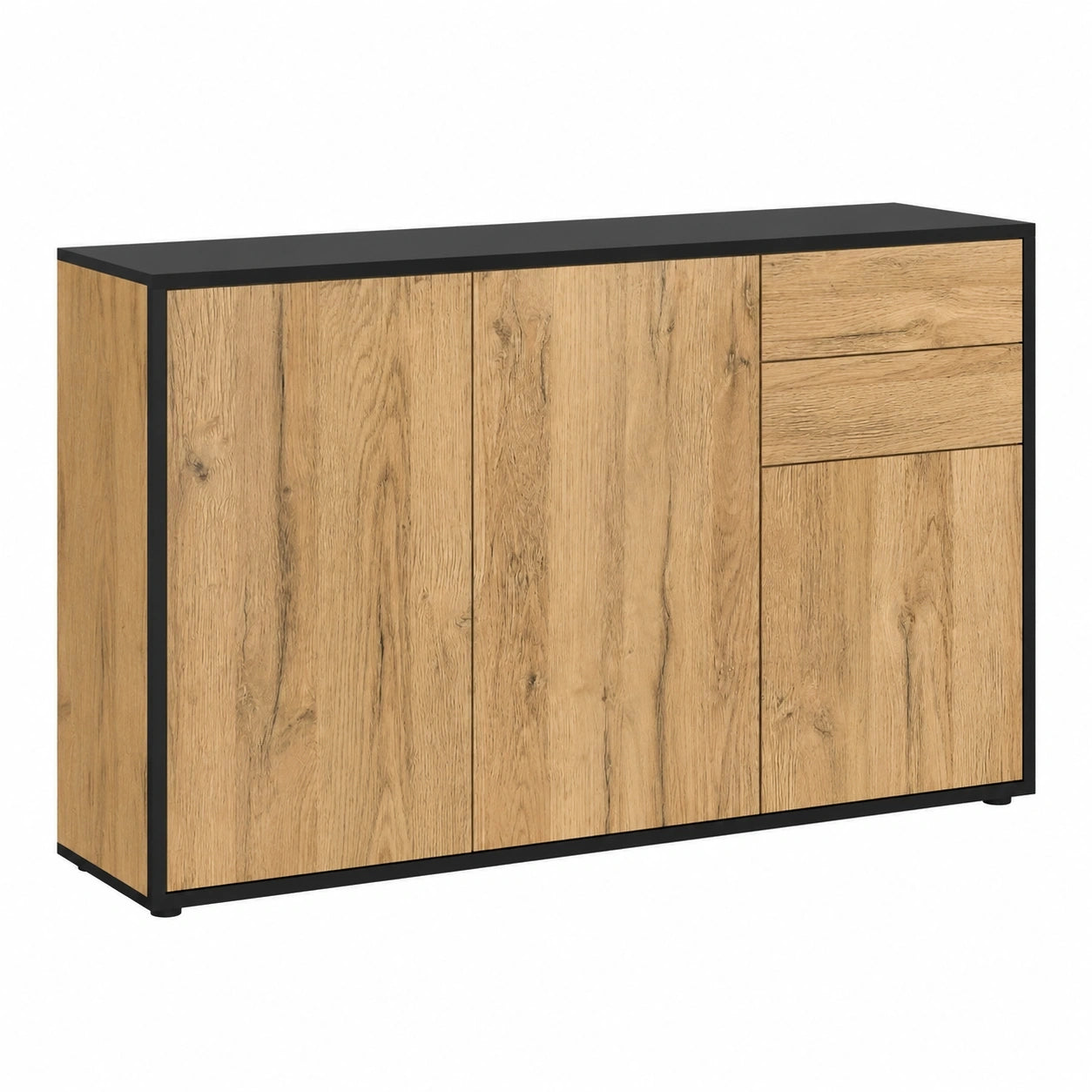 Vladon Sideboard Ben V3, Moderner Schrank mit Türen und Schubladen, Schwarz Eiche Kombination
