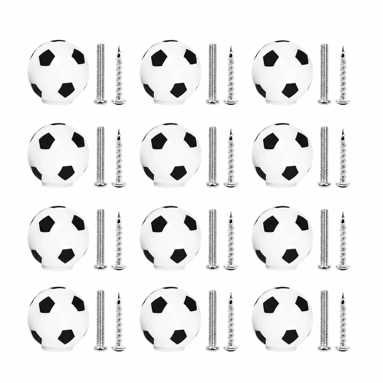12er Set Kinder Fußball Möbelknöpfe mit Schrauben - Schrank- und Kommodengriffe