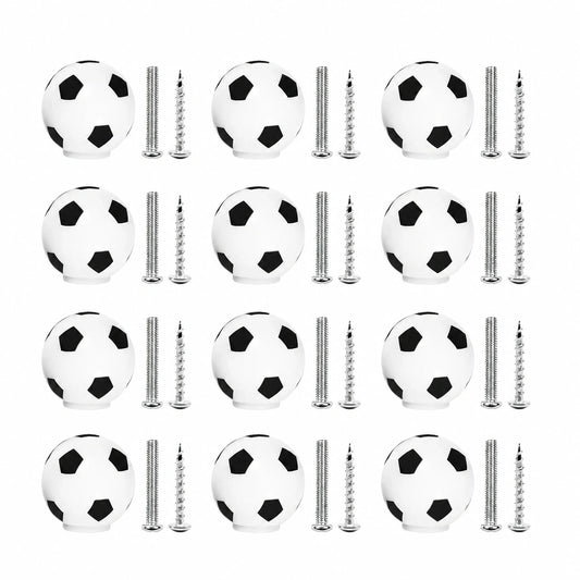 12er Set Kinder Fußball Möbelknöpfe mit Schrauben - Schrank- und Kommodengriffe
