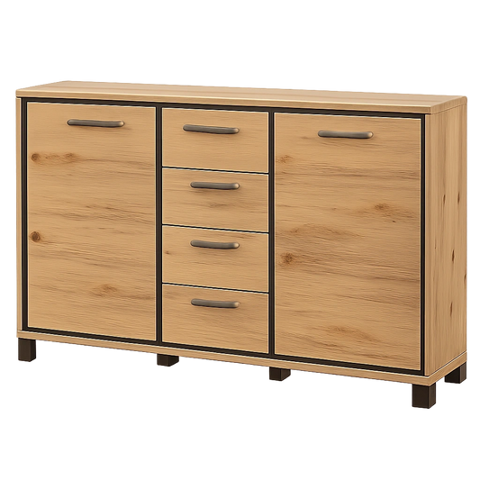 Forte Trondheim Sideboard mit Schubladen und Türen, Eiche Artisan/Schwarz, 138,4x91,3x41,5 cm