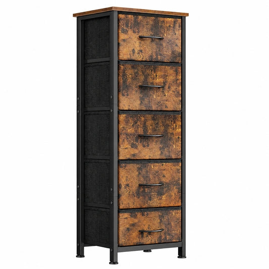 Vintage Kommode mit 5 Stoffschubladen und stabilem Stahlrahmen, Ideal für Schlafzimmer und Wohnzimmer