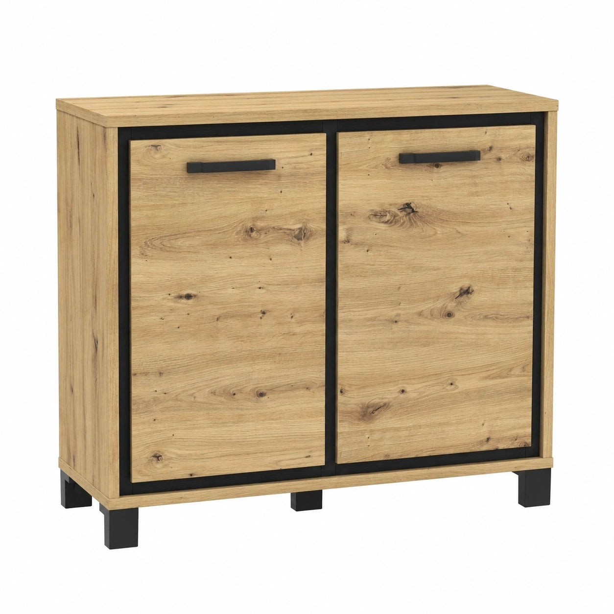 Forte Kommode TRONDHEIM, 2 Türen, Holzdekor Eiche Artisan/Schwarz
