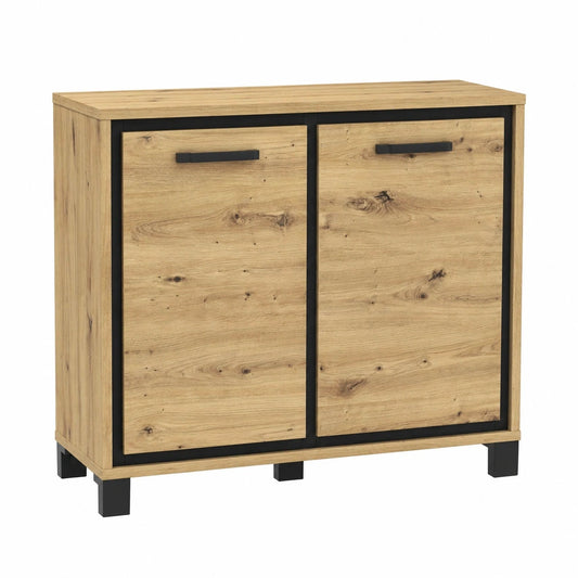 Forte Kommode TRONDHEIM, 2 Türen, Holzdekor Eiche Artisan/Schwarz