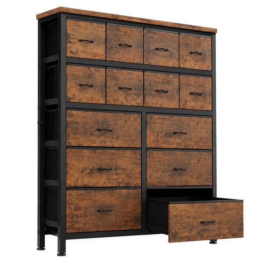 Garvee Schubladenkommode mit 16 Fächern, stabiler Stahlrahmen, rustikales Design für Schlafzimmer und Wohnzimmer