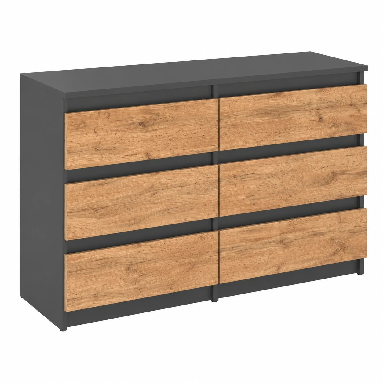 Moderne Kommode mit 6 Schubladen in Grau Matt und Wotan Eiche für Schlafzimmer