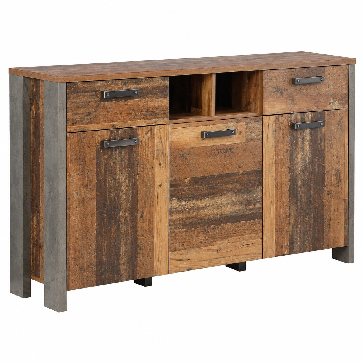 FORTE Clif Anrichte mit Vintage-Design in Holz und Betonoptik, 3 Türen, 2 Schubladen, 156,4 x 86,3 x 41,6 cm