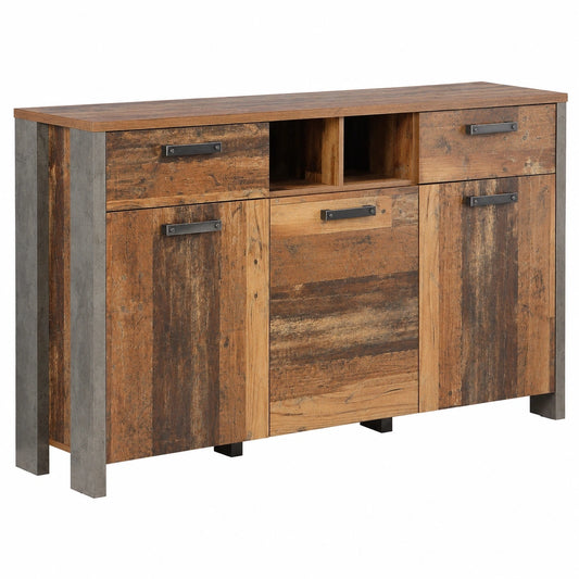 FORTE Clif Anrichte mit Vintage-Design in Holz und Betonoptik, 3 Türen, 2 Schubladen, 156,4 x 86,3 x 41,6 cm