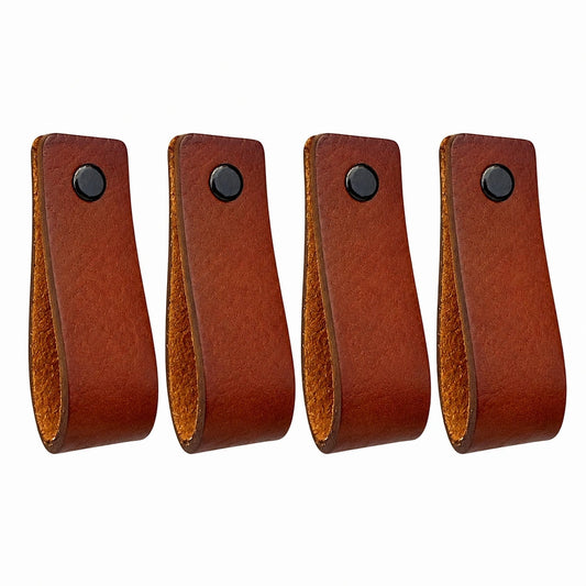 Hochwertige Ledergriffe Cognac - 4er Set - 16,5 x 2,5 cm - Schrank- und Türgriffe für Küche und Bad