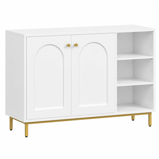 Hzuaneri Mehrzweckschrank mit verstellbaren Fächern, in Weiß-Gold, 35 x 100 x 75 cm