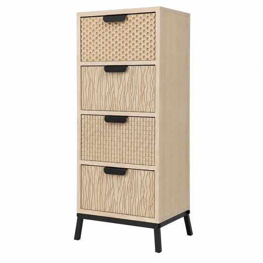 Industrielle Holz-Metall-Kommode mit 4 Schubladen, Schwarz-Braun, 76x30x25 cm