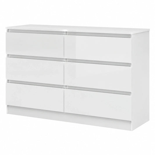 Moderne Hochglanz-Kommode mit 6 Schubladen, Vielseitig für Büro, Wohnzimmer und Schlafzimmer, in Weiß