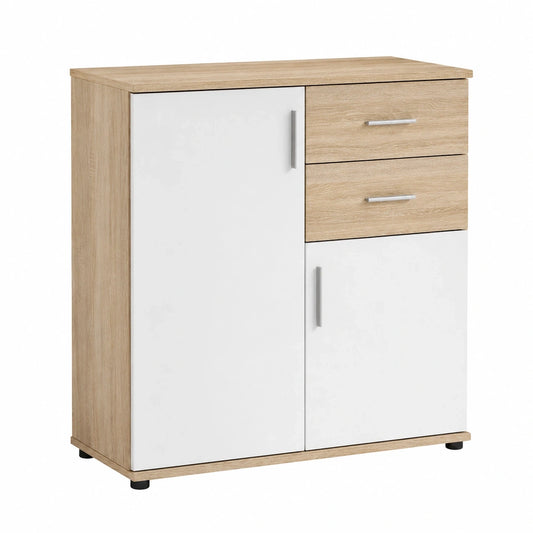 Stella Trading BOBBY Kommode, Sonoma Eiche & Weiß – Modernes Design, Viel Stauraum – Maße: 80 x 82 x 35 cm