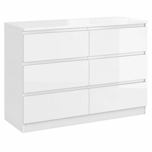 LSLIFE Hochglanz Kommode Weiß mit 6 Schubladen – Modernes Sideboard für Schlafzimmer, Wohnzimmer und Büro