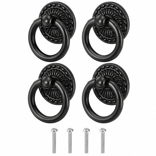Vintage Schrankgriffe Set, Zinklegierung Ringgriffe in Schwarz mit Schrauben für Möbel und Schubladen
