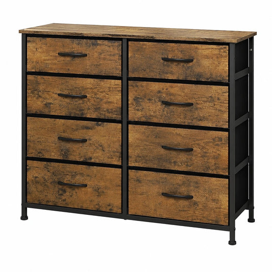 Vintage Stoffkommode mit 8 Schubladen und Metallrahmen für verschiedene Räume, 86x30x89 cm, Braun und Schwarz