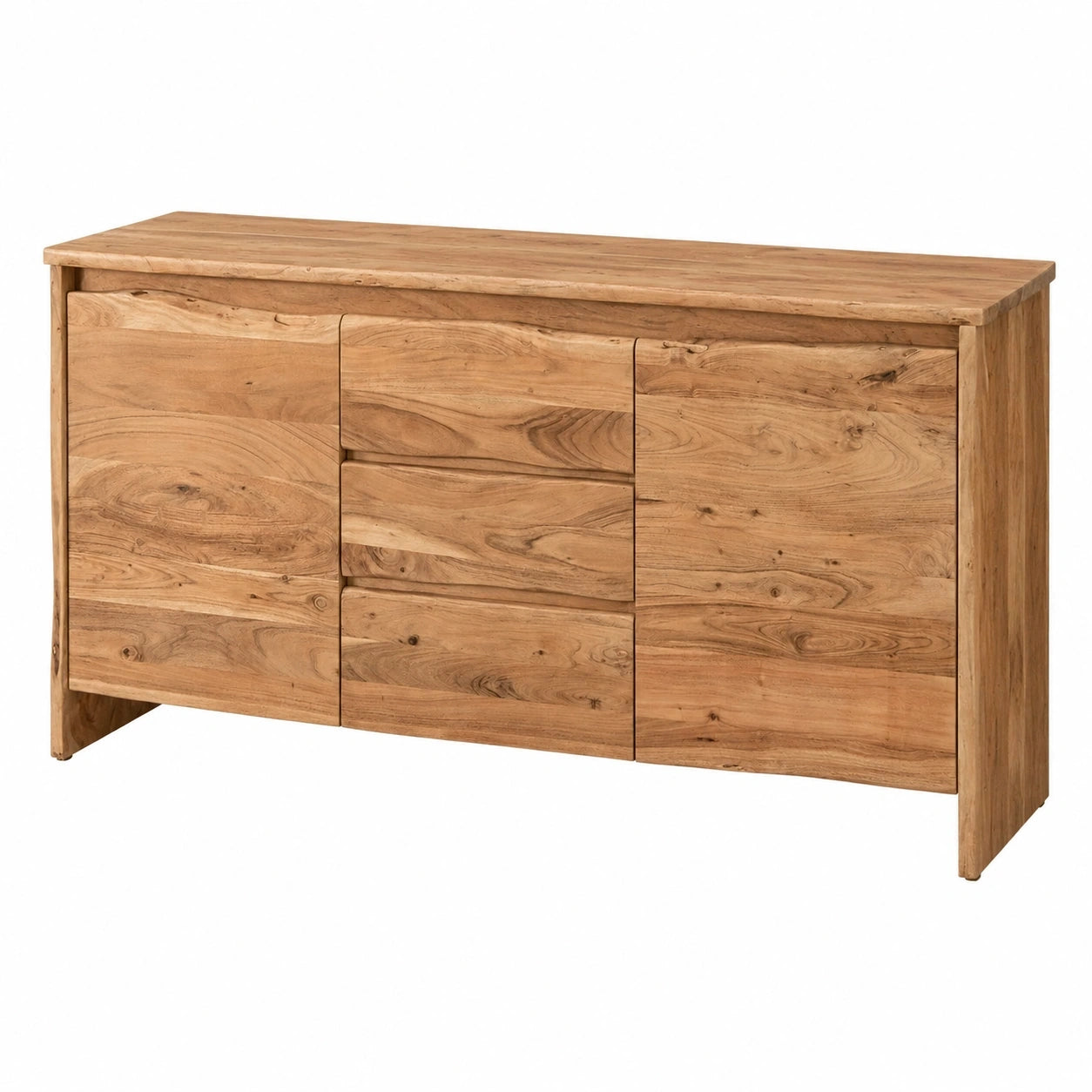 Massives Akazienholz-Sideboard mit Baumkante, 2 Türen & 3 Schubladen, 170x45x90 cm