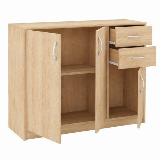 MATKAM Allzweckschrank mit Schubladen und Türen - Moderner Sideboard für Wohnzimmer und Schlafzimmer 85x110x35 cm - Eiche Sonoma