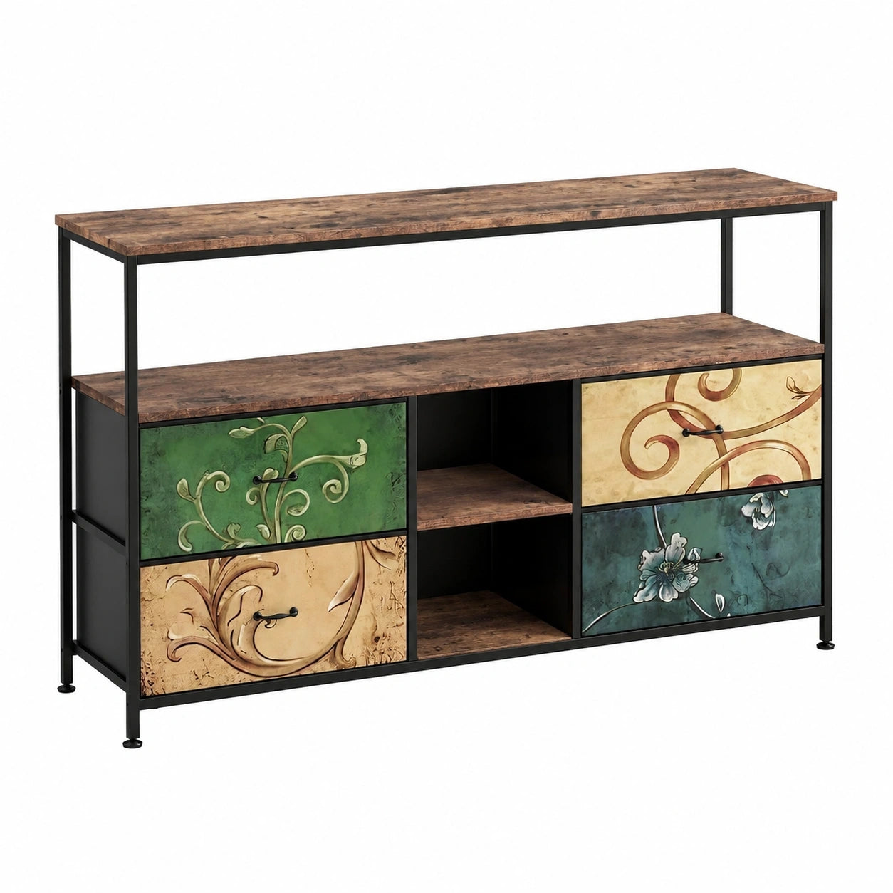 Industrieller TV-Schrank mit 4 Schubladen, vielseitiges Möbelstück für Wohn-, Ess- und Schlafzimmer, 108 x 30 x 76,8 cm