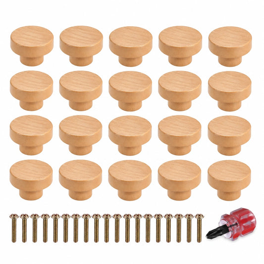 Holz Möbelknöpfe Set 20-teilig, Schrank- und Schubladengriffe, inkl. Schrauben, 35 mm
