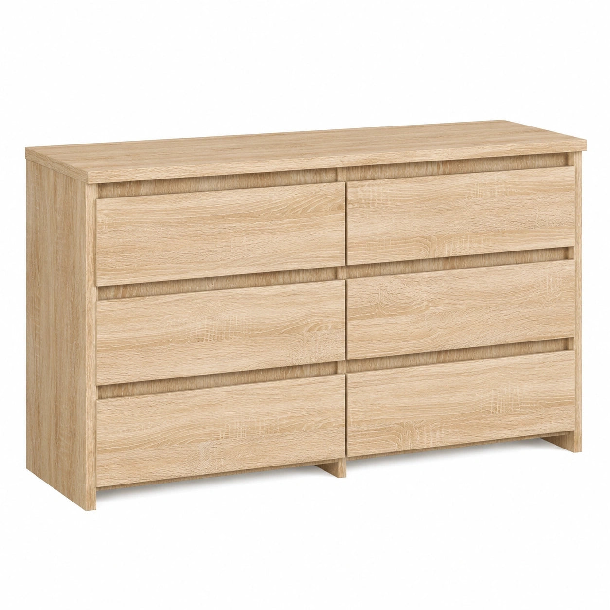MILORD Schubladenkommode mit 6 Fächern, Wohnzimmer & Schlafzimmer, langlebig mit ABS-Kante, 35x100x57cm, Sonoma