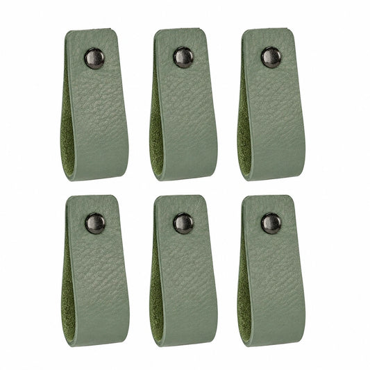 Set aus 6 Ledergriffen für Möbel in Blassgrün, 16,5 x 2,5 cm, ideal für Küche, Bad und Schränke