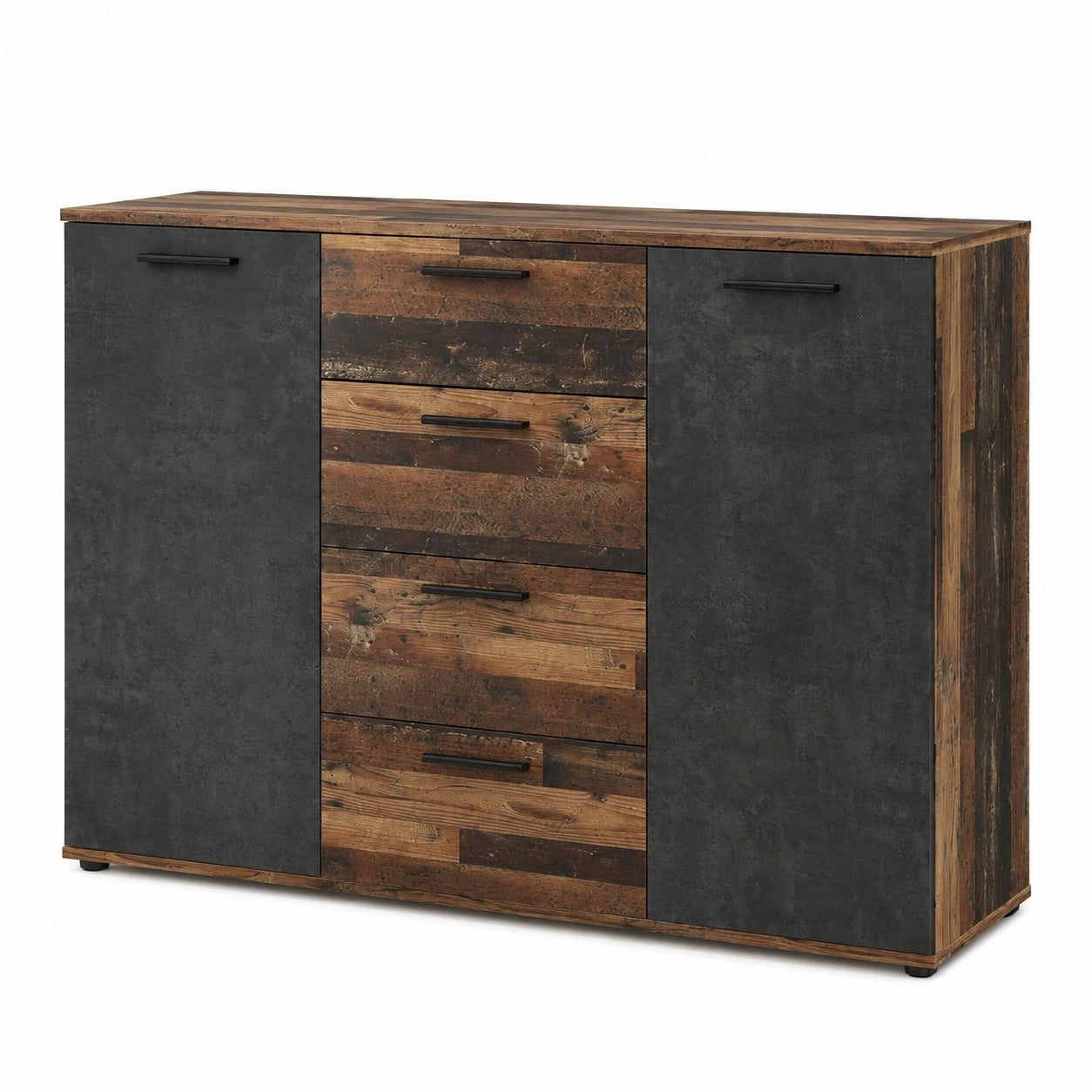 Forte ATTALYAR Sideboard mit Vintage-Holzlook, 4 Schubladen und 2 Türen, Dunkelgrau
