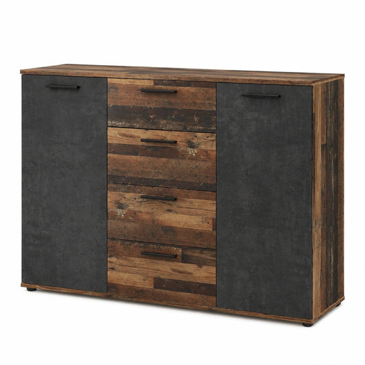 Forte ATTALYAR Sideboard mit Vintage-Holzlook, 4 Schubladen und 2 Türen, Dunkelgrau