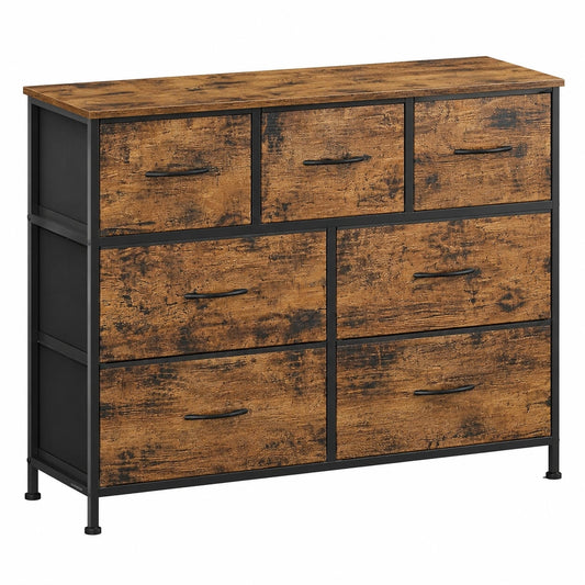 SONGMICS Vintage Kommode mit 7 Stoffschubladen für Schlafzimmer, Flur & Wohnzimmer, Stahlrahmen